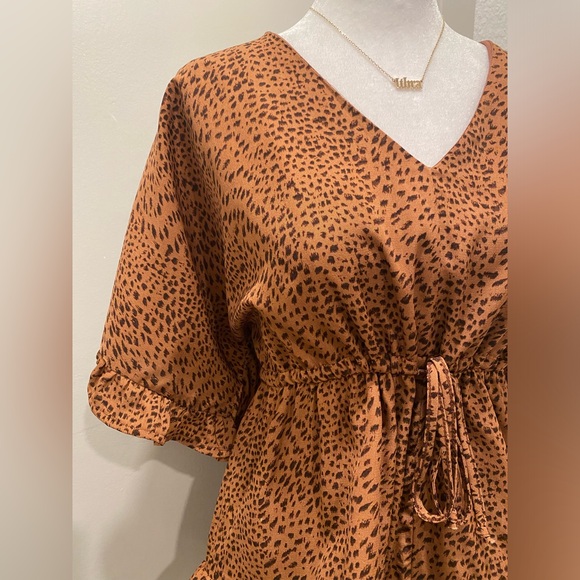 Storia Keep Your Edge Brown & Black Leopard Animal Print Ruffle Romper - S - Picture 17 of 17